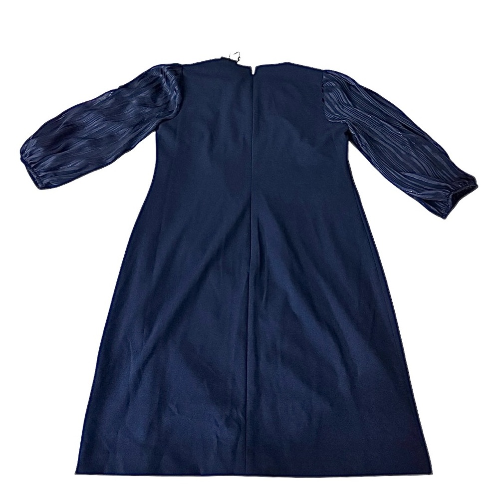 DKNY Navy Sheath Dress Size 10 NWT Puff Sleeve Pleated Elegant Career - Picture 4 of 11